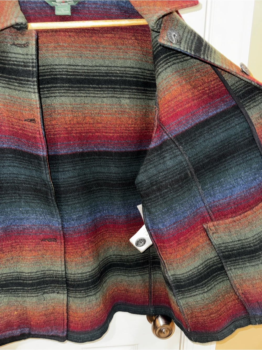 Woolrich Multicolor Striped Wool Pea Coat - Red, Blue, Black - Picture 7 of 8
